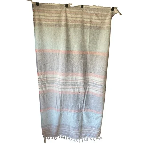 Preppy pastel striped white fringe 32x62" cotton blend beach towel - Picture 4 of 12